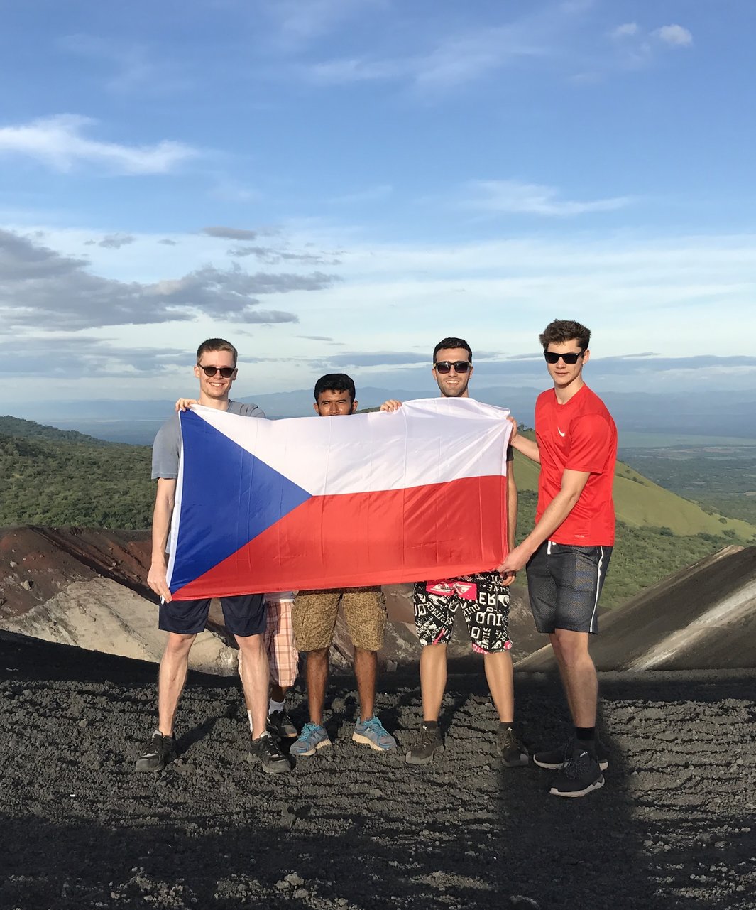 Petr with friends on top of an active volcano in Nicaragua.
